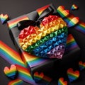 Gift box of LGBTQ love with large rainbow heart