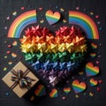 Gift box of LGBTQ love with large rainbow heart