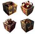 Gift box magic, fantastic style isolated. Golden package decorative design element. Generative AI