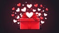 Gift box with many hearts. Hearts fly out of the open box. Valentine\'s Day gift. Holiday decor. linear illustration