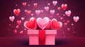 Gift box with many hearts. Hearts fly out of the open box. Valentine\'s Day gift. Holiday decor. linear illustration.