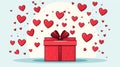 Gift box with many hearts. Hearts fly out of the open box. Valentine\'s Day gift. Holiday decor. linear illustration