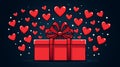 Gift box with many hearts. Hearts fly out of the open box. Valentine\'s Day gift. Holiday decor. linear illustration.