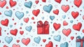 Gift box with many hearts. Hearts fly out of the open box. Valentine\'s Day gift. Holiday decor. linear illustration