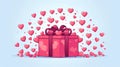 Gift box with many hearts. Hearts fly out of the open box. Valentine\'s Day gift. Holiday decor. linear illustration.