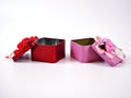 Gift box metal open empty red and pink with ribbon isolated on white background ,sweet color for valentine`s day Royalty Free Stock Photo