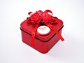 Gift box metal open empty red with ribbon isolated on white background ,sweet color for valentine`s day Royalty Free Stock Photo