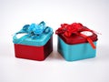 Gift box metal red and blue with ribbon isolated on white background Royalty Free Stock Photo