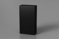 Gift box mock up: tall, flat and wide black box on gray background. View above