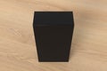 Gift box mock up: tall, flat and wide black box on wooden background. View above