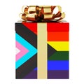 Gift box with modern LGBTQ flag, 3D rendering