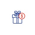 Gift box money line icon, reward concept, discount offer Royalty Free Stock Photo