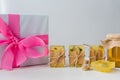 Gift box near handmade soap bars Royalty Free Stock Photo