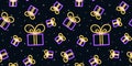 Gift box neon seamless pattern. Jewish New Year background. Holiday concept Royalty Free Stock Photo