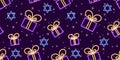 Gift box neon seamless pattern. Jewish New Year background. Holiday concept Royalty Free Stock Photo