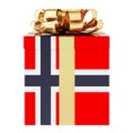 Gift box with Norwegian flag. Holiday in Norway, concept. 3D rendering