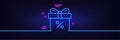 Gift box with Percentage line icon. Present. Neon light glow effect. Vector Royalty Free Stock Photo