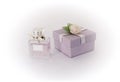 Gift box and perfume glass bottle Royalty Free Stock Photo