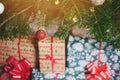 Gift box on pine tree Royalty Free Stock Photo