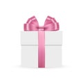 Gift box with pink bow isolated on white backdrop Royalty Free Stock Photo