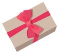 Gift box with pink bow. Present cartoon icon