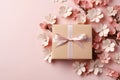 A gift box with pink ribbon bow on pink background Royalty Free Stock Photo