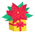 Gift box with poinsettia flower. Christmas present icon Royalty Free Stock Photo