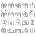 Gift box, present, discount offer line icon set isolated on transparent background. Price tag, gift card, search sale signs.