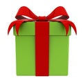 Gift box present with red ribbon bow on green box for christmas isolated Royalty Free Stock Photo