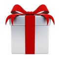 Gift box present with red ribbon bow on silver box isolated Royalty Free Stock Photo