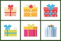 Gift box present wrapped package icon vector set. Royalty Free Stock Photo