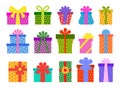 Gift box present xmas surprise ribbon bow icon set