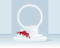 Gift box with a red bow, open the lid and put on the round stand Royalty Free Stock Photo