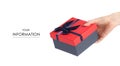 Gift box with a red lid and a blue bow in hand pattern Royalty Free Stock Photo