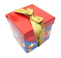 Gift box red package with golden yellow bow Royalty Free Stock Photo