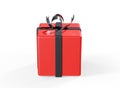 Gift box with red ribbon bow and blank tag isolated on white background 3d render Royalty Free Stock Photo