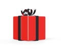 Gift box with red ribbon bow and blank tag isolated on white background 3d render Royalty Free Stock Photo