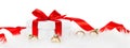 Gift box with red ribbon bow and christmas ball Royalty Free Stock Photo
