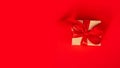 Gift box with red ribbon and bow on colored background. copy space. Happy Christmas, New year, Birthday, Valentines day, Womens Royalty Free Stock Photo