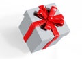 Gift box with red ribbon bow isolated over white background 3d render Royalty Free Stock Photo