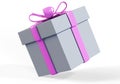 Gift box with red ribbon bow isolated over white background 3d render Royalty Free Stock Photo