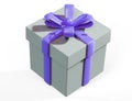 Gift box with red ribbon bow isolated over white background 3d render Royalty Free Stock Photo