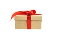 Gift box with red ribbon bow isolated on white background Royalty Free Stock Photo