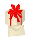 Gift Box with Red Ribbon and Card Royalty Free Stock Photo