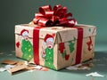 Gift box with red ribbon and christmas pacgake on it waiting open Royalty Free Stock Photo