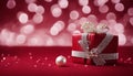 gift box with red ribbon A classy Christmas with a red background and a happy new year. The background is sophisticated