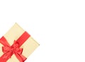 Gift box and red ribbon with copy space on isolated white Royalty Free Stock Photo