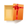 Gift box with red ribbon flower and pattern wrapper vector 3d icon Royalty Free Stock Photo