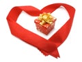 Gift box in red ribbon heart