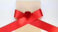 Gift box and red ribbon for Valentines day, for international womens day, for mothers day, love, Kraft paper, card